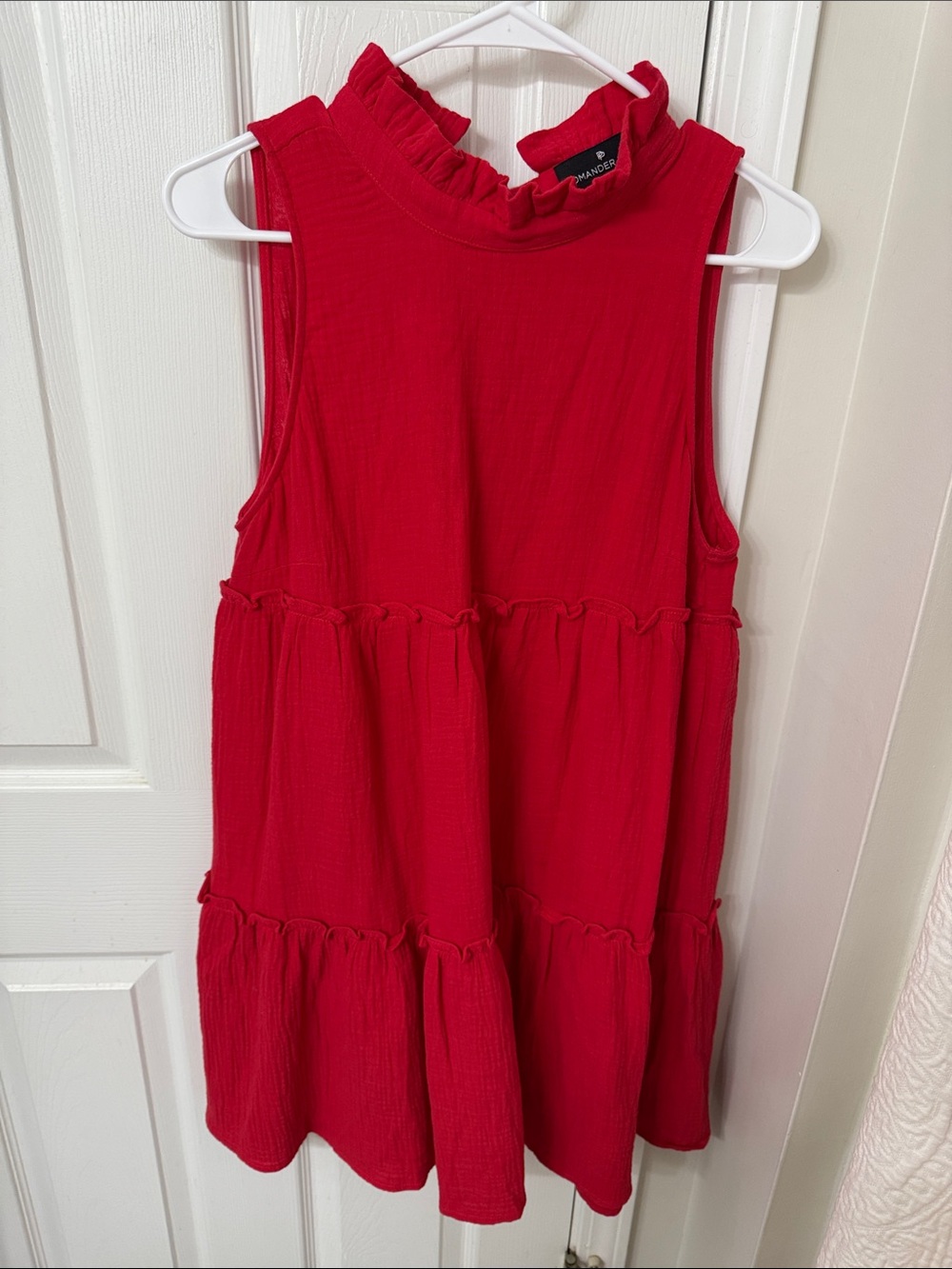 Pomander Place Red Sleeveless Ruffle Neck Tiered Dress